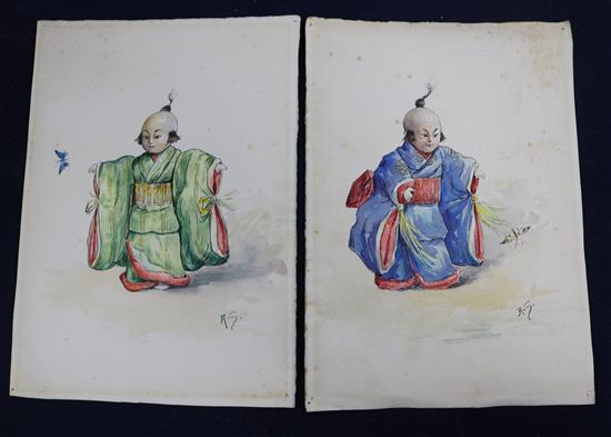English School c.1900, pair of watercolours, Studies of Chinese children, initialled AS, 22 x 15cm and a small all unframed